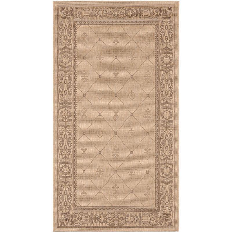 Natural Beige Synthetic Outdoor Area Rug with Floral Motif