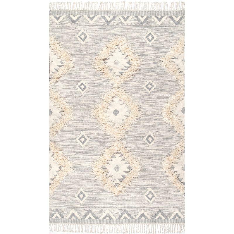 Nuloom Savannah Geometric 5x8 Wool Indoor Area Rug for Living Room Bedroom Dining Room Kitchen, Light Grey/Ivory