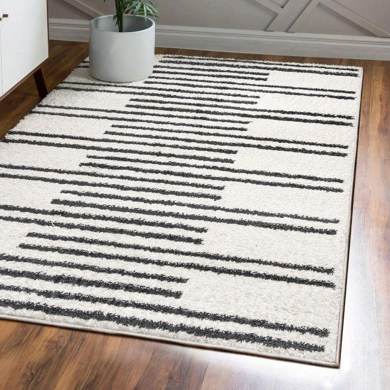 Petra Stripe Geometric Shag Area Rug - JONATHAN Y