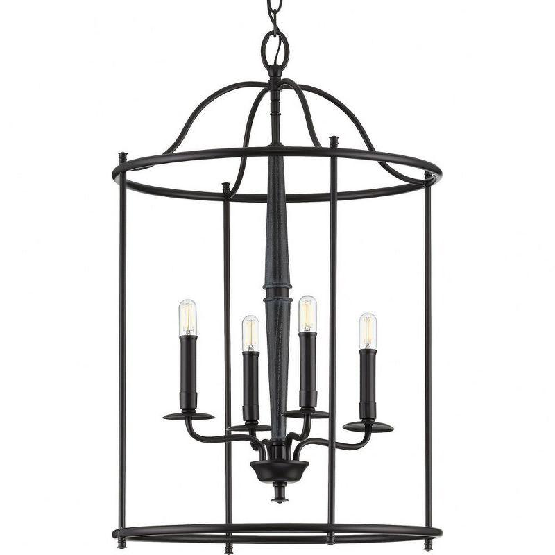 Progress Lighting Durrell 4-Light Foyer Pendant, Matte Black, Open-Cage, No Shade