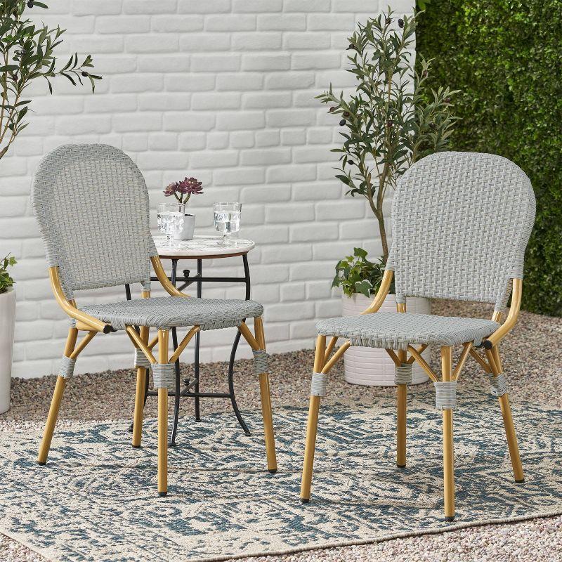 Christopher Knight Home Arthur 2pk Outdoor Aluminum French Cafe Chairs - Gray/Bamboo