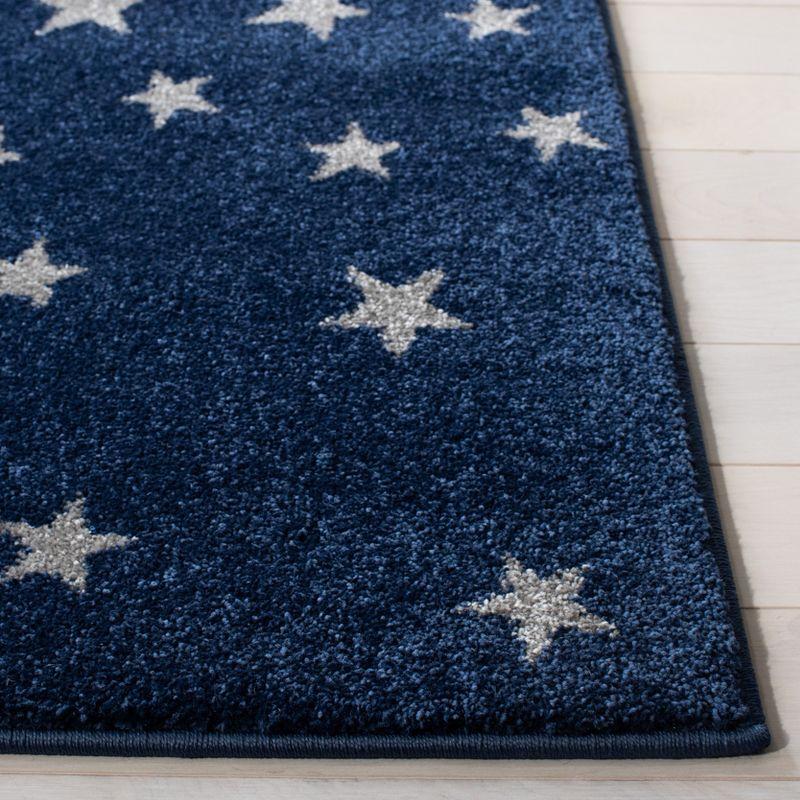 Starry Night Synthetic Round Kids Rug in Navy & Gray - Non-Slip and Stain-Resistant