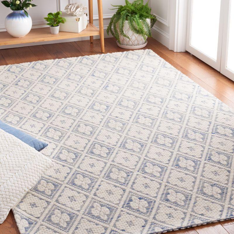 Blue and Ivory Striped Flat Woven Wool Area Rug 5' x 8'