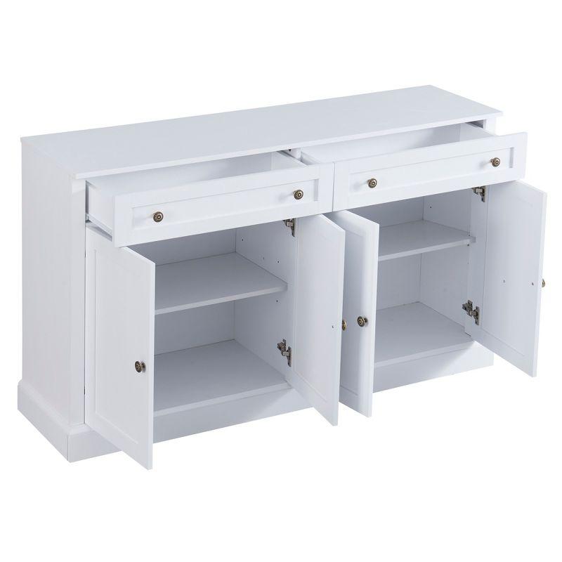 Sideboard Storage Buffet Cabinet with 2 Drawers & 4 Doors Adjustable Shelves, White-ModernLuxe