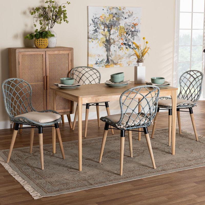Baxton Studio Sabelle Modern Bohemian Light Blue Rattan and Natural Brown Finished Wood 5-Piece Dining Set