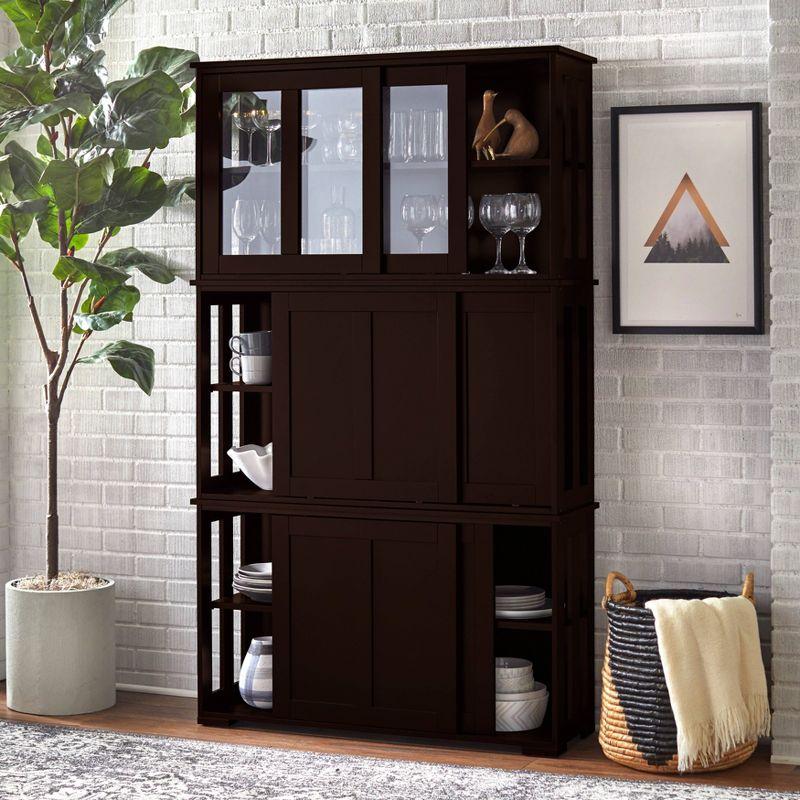 Buylateral Pacific Modular Design Stackable Cabinet with Sliding Glass Doors Espresso: Tempered Glass, Adjustable Shelf
