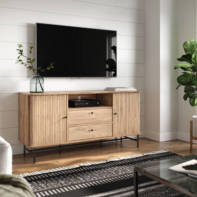 CorLiving Hikari Curved Sideboard Buffet with Sliding Doors and Drawers