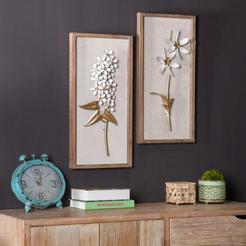 LuxenHome Set of 2 White and Gold Flower Bouquet Wall Decor Brown