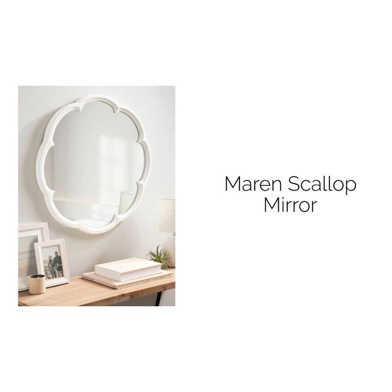 Maren 26" Distressed White Round Wooden Scallop Vanity Mirror