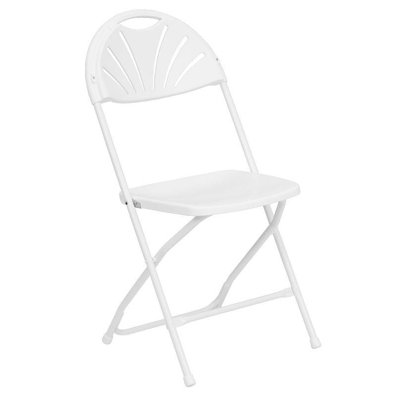 Emma and Oliver 2 Pack 650 lb. Capacity White Plastic Fan Back Folding Chair