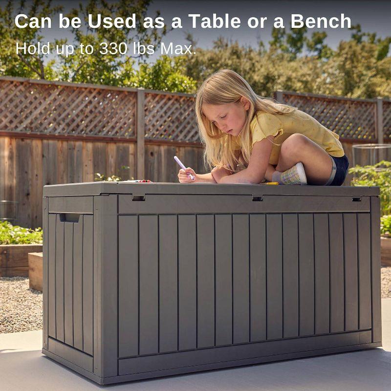 East Oak 60 gal Waterproof Resin Deck Box Gray: Easy-Move Handles, Secure Lock, Bench Seating