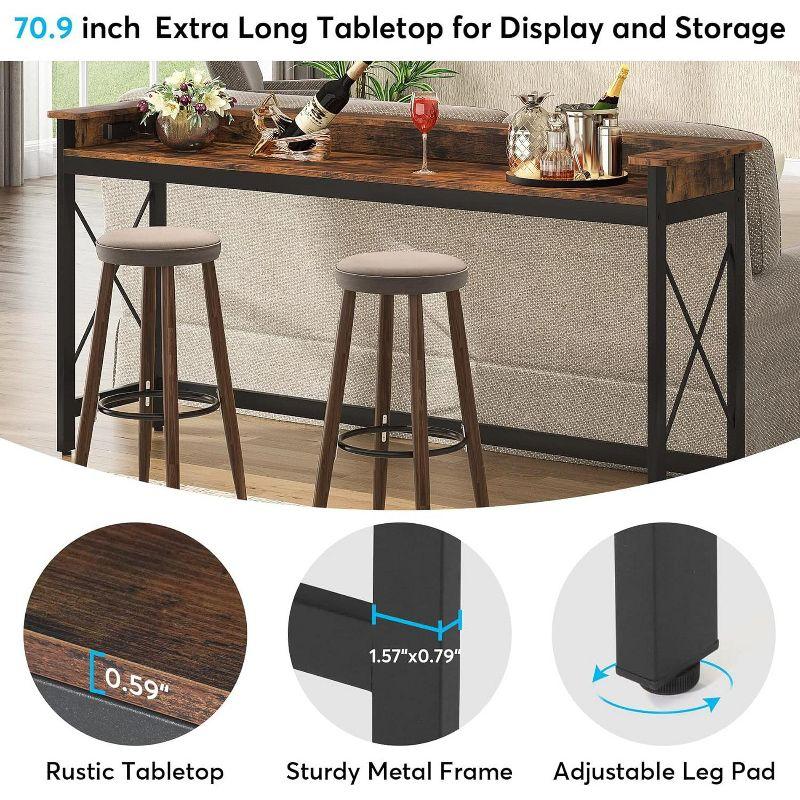 Tribesigns Sofa Table with Outlets and USB Ports, 70.9 inch Console Table, Industrial Entryway Hallway Accent Table for Living Room,Brown & Black