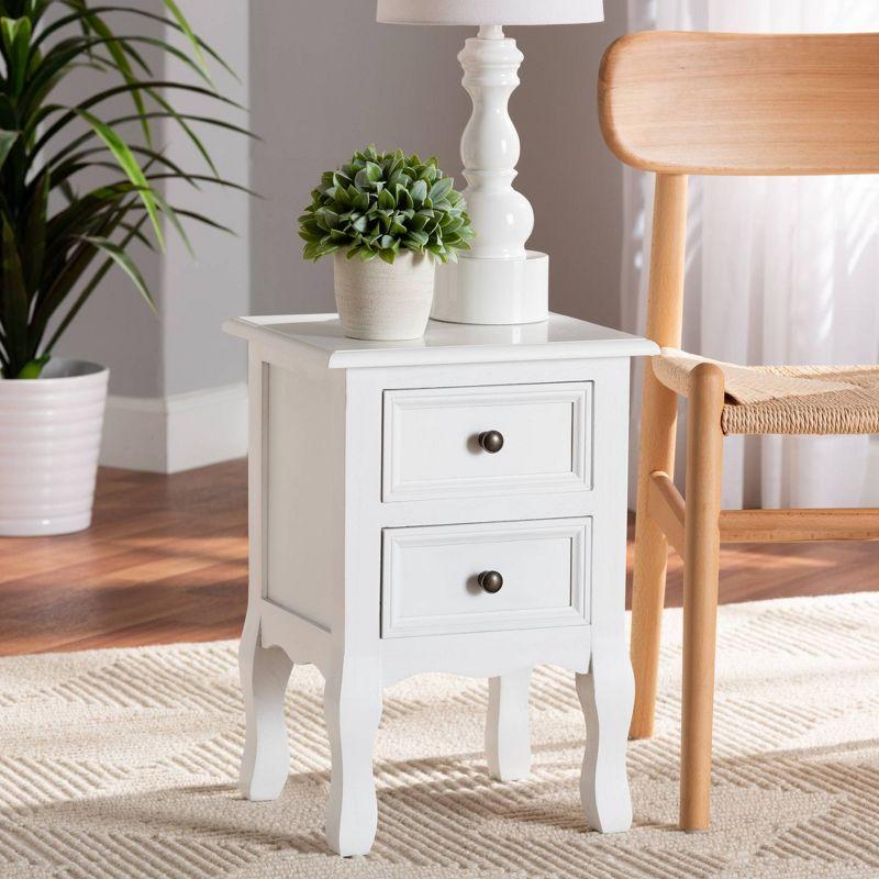 Caelan Wood 2 Drawer Nightstand White - Baxton Studio: Traditional Style, MDF Frame, No Assembly Required