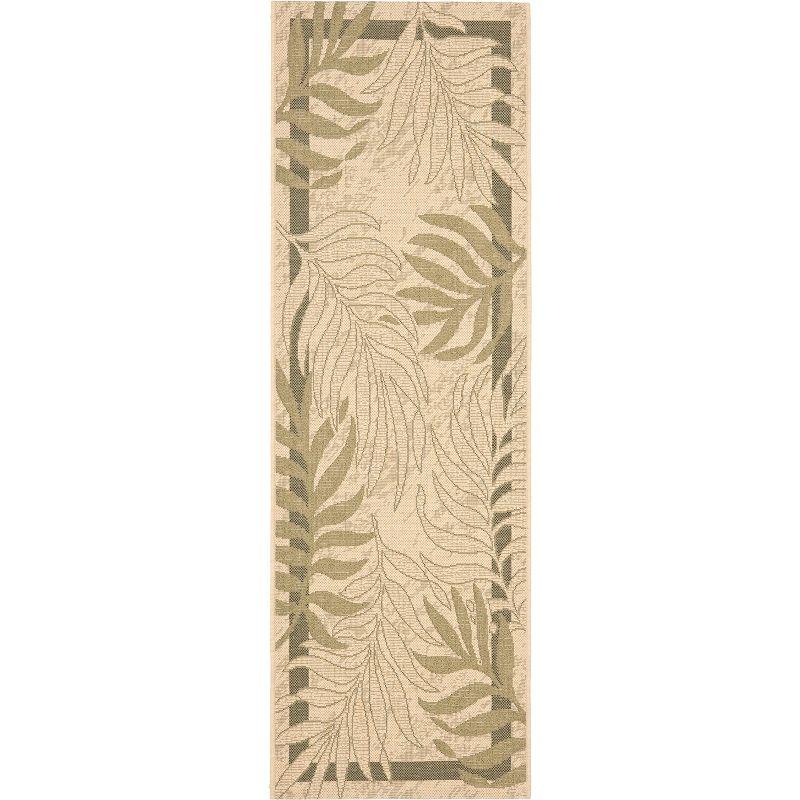 Beige and Green Tropical Outdoor Runner Rug