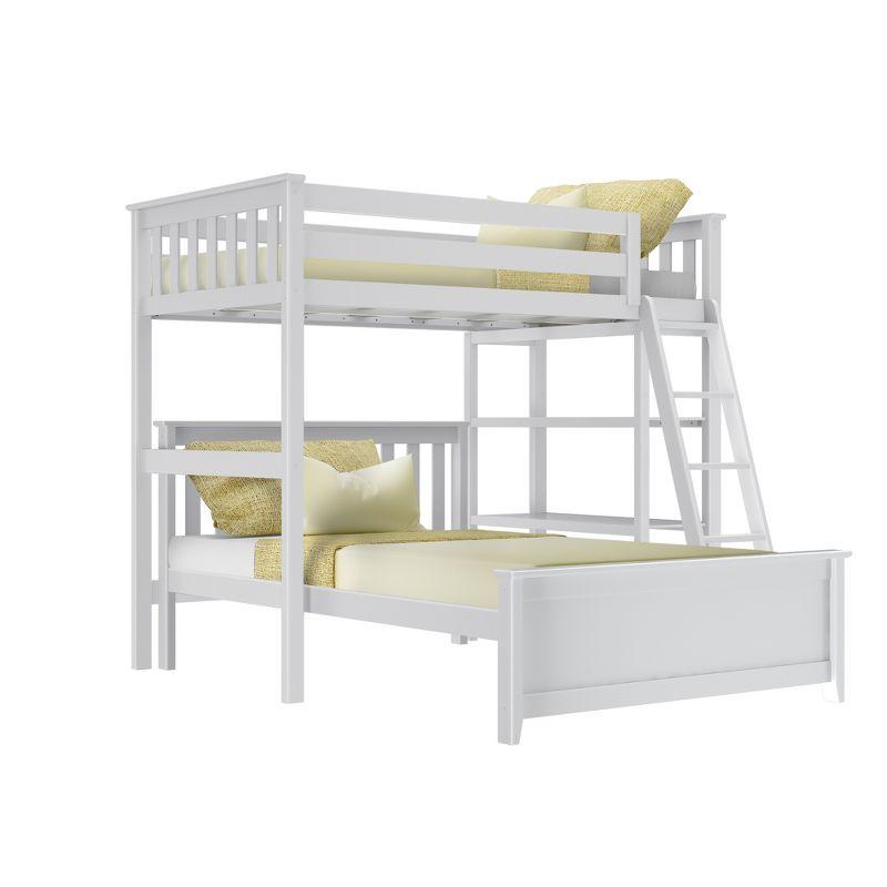 Max & Lily Solid wood L-Shaped Bunk Bed, Twin over Full with Bookcase for Kids, White