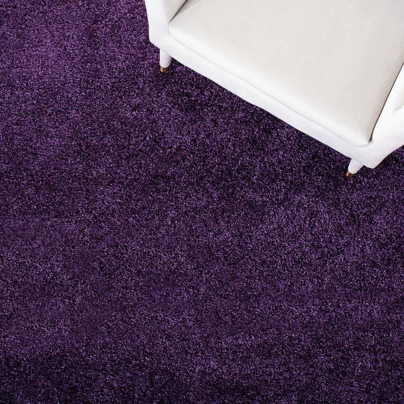 Purple High Pile Round Shag Area Rug