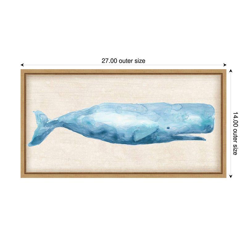 Rustic Whale I Blue Watercolor Canvas Print with Maple Frame