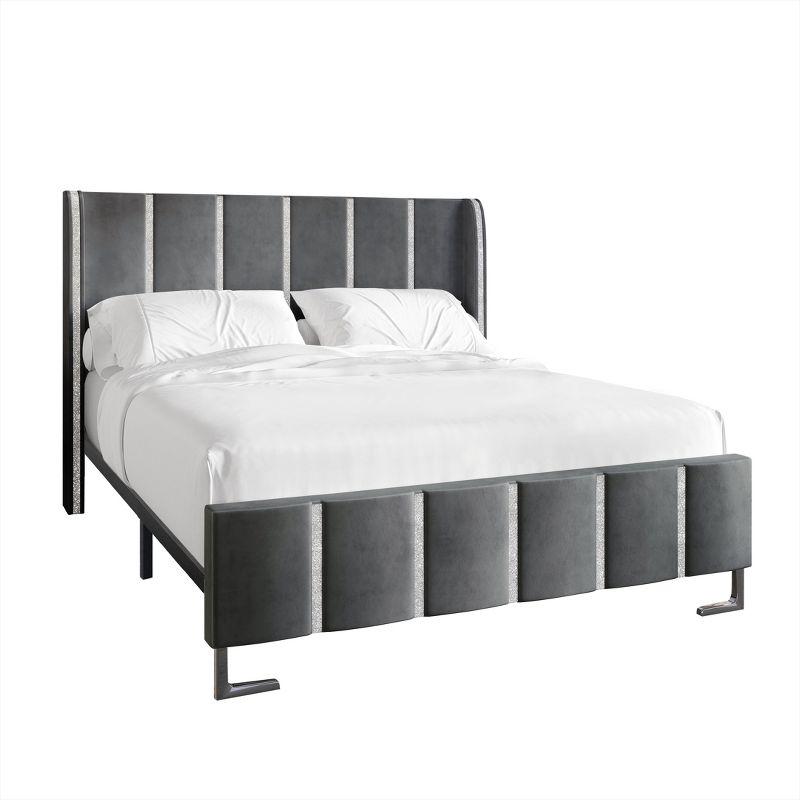 ChaletPosh Queen Size Upholstered Bed in Light Grey Velvet