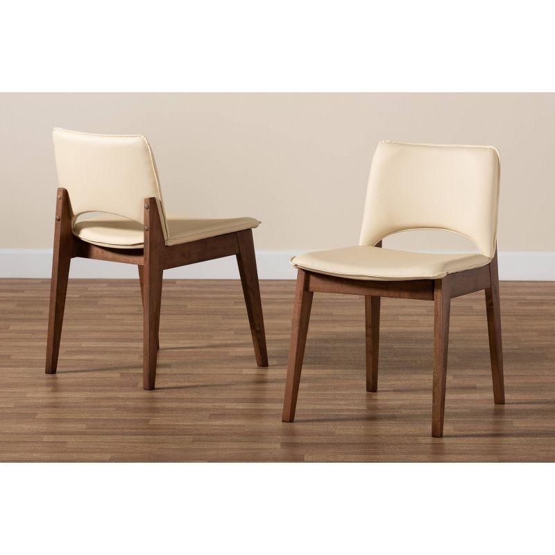 2pc Afton Faux Leather Upholstered and Wood Dining Chair Set Beige/Walnut Brown - Baxton Studio
