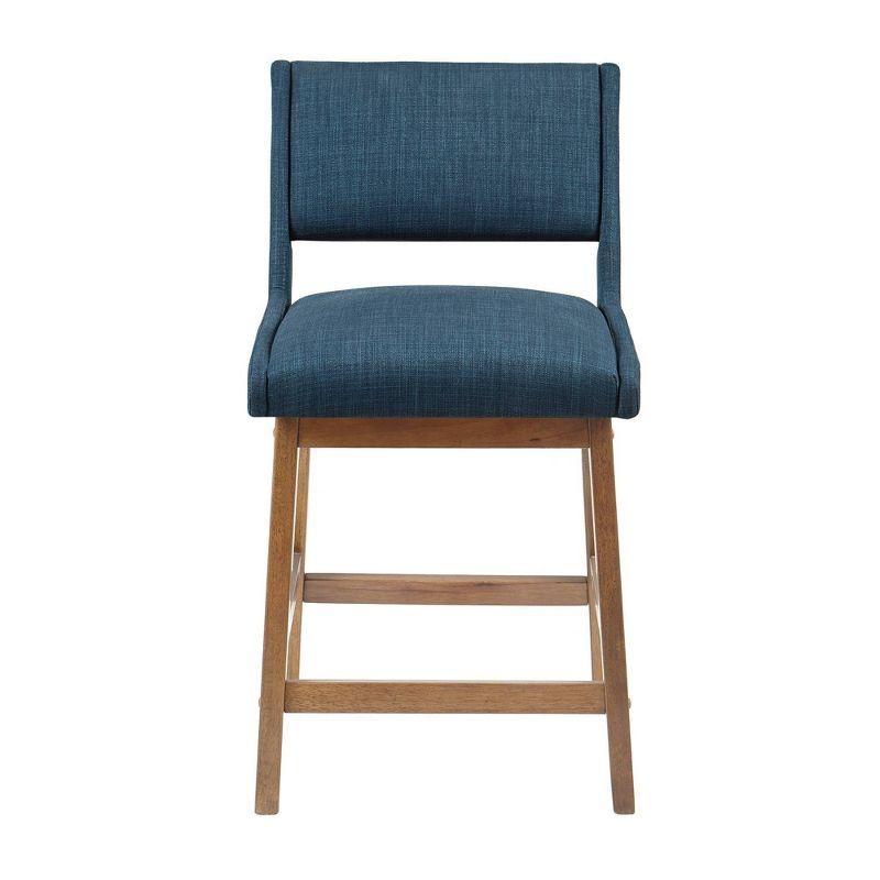 Navy Blue Pecan Wood Upholstered Counter Stool with Cushion