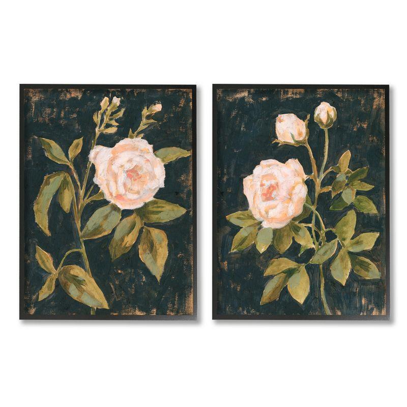 Enchanted Vintage Pink Rose Floral Canvas Print with Black Frame