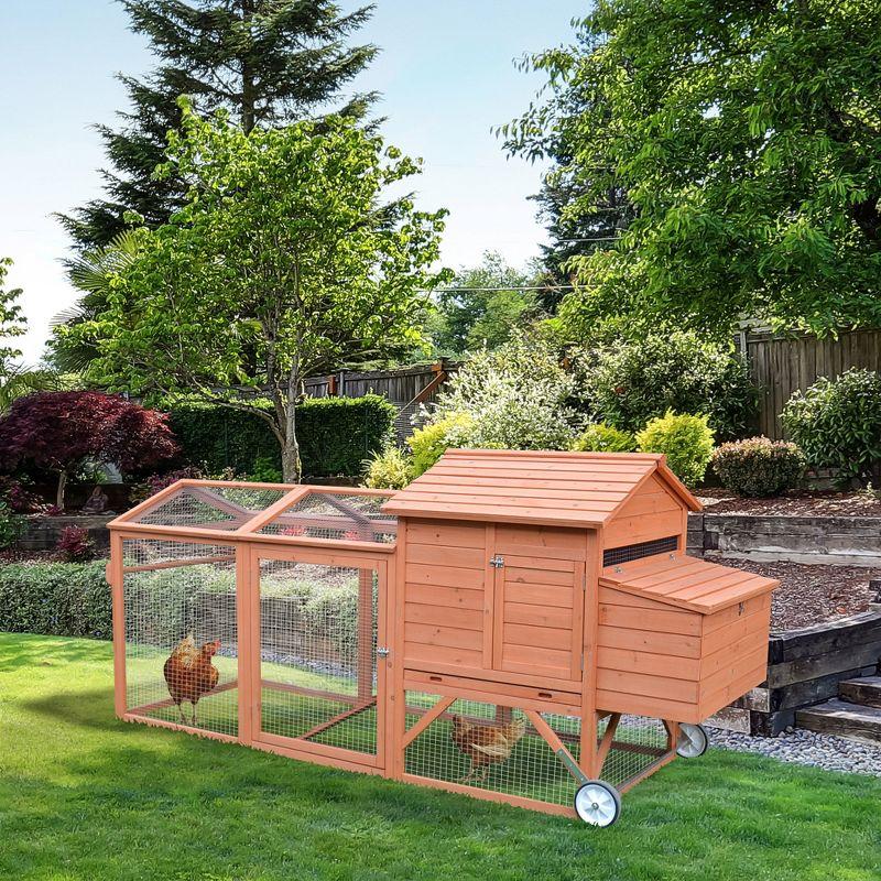 PawHut 96.5" Chicken Coop Wooden Hen House Rabbit Hutch Poultry Cage Pen Portable Backyard With Wheels Outdoor Run and Nesting Box