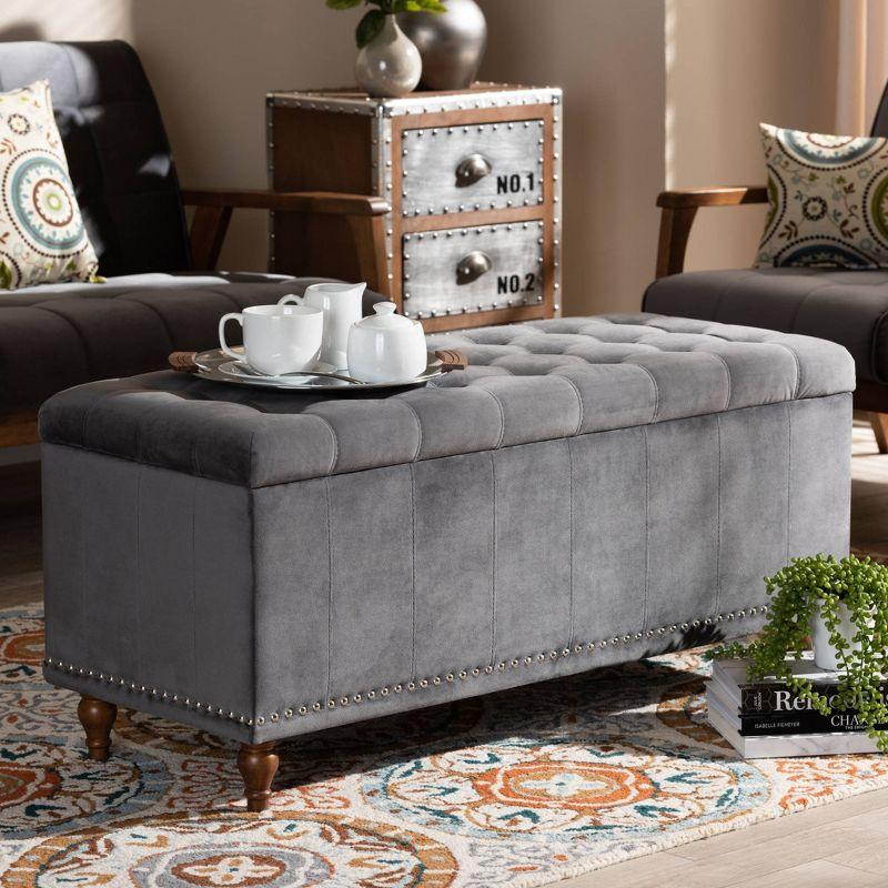 Kaylee Velvet Upholstered Button Tufted Ottoman Bench with Interior Storage - Baxton Studio