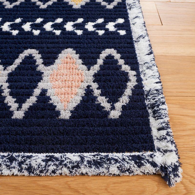 Navy and Multicolor Hand-knotted Rectangular Synthetic Rug