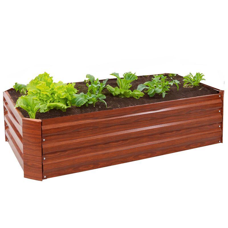 Sunnydaze Raised Corrugated Galvanized Steel Rectangle Garden Beds for Plants, Vegetables, and Flowers - 48" L x 11.75" H - Woodgrain - 2pc