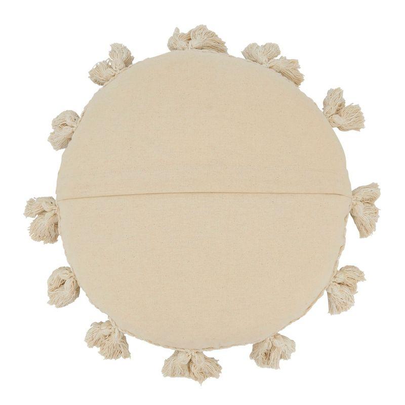 Beige Cotton Round Boho Tassel Throw Pillow