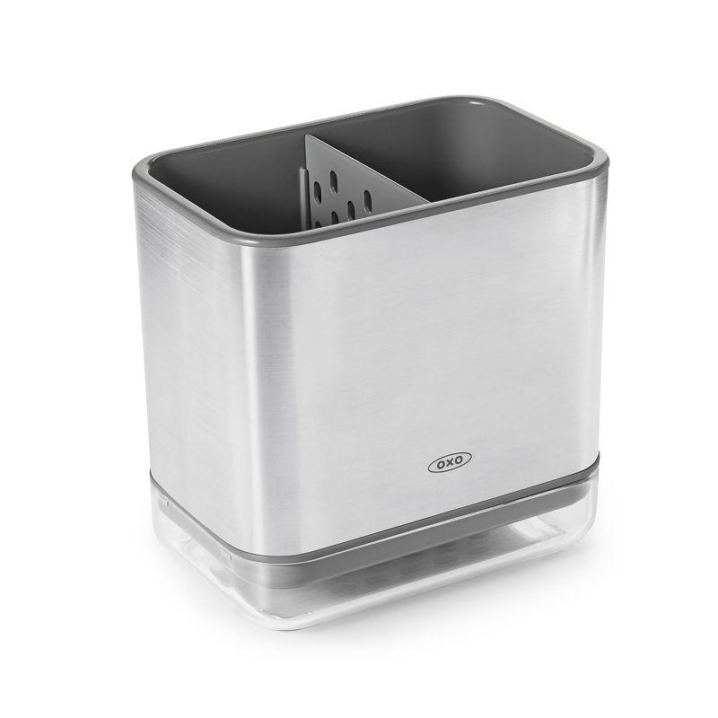 OXO Stainless Steel Sink Caddy: Kitchen Sponge & Dish Brush Holder, Light Silver, Hand Wash, 5.6" Width, 5.5" Height