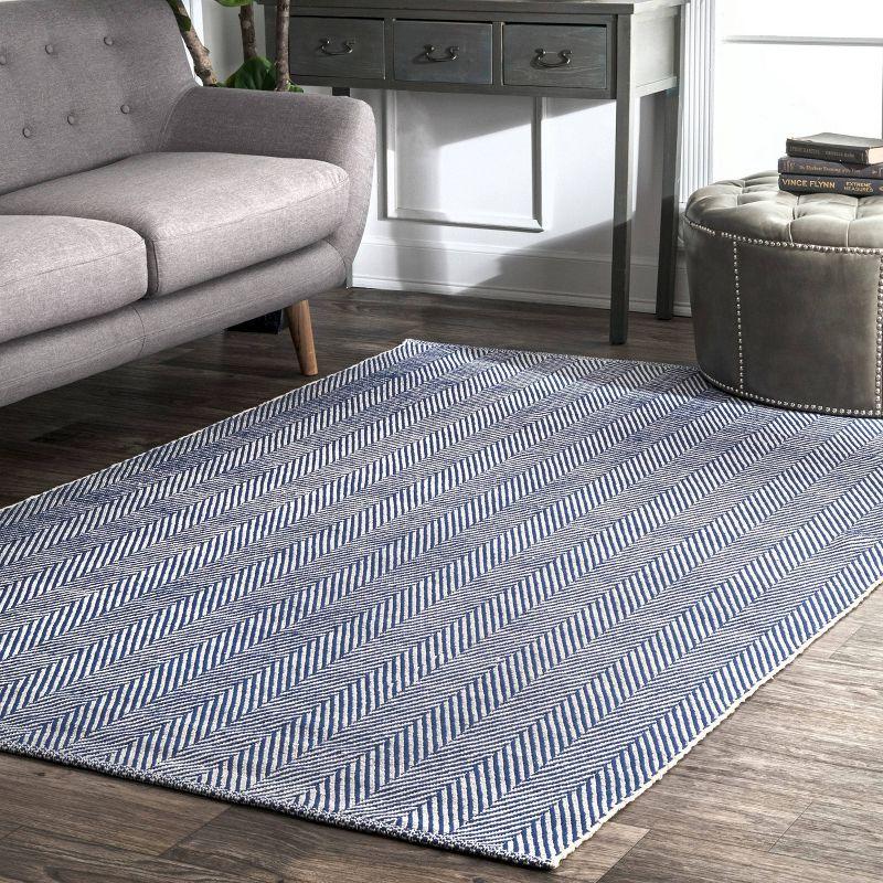 Navy Stripe Hand-Loomed Cotton 3' x 5' Area Rug