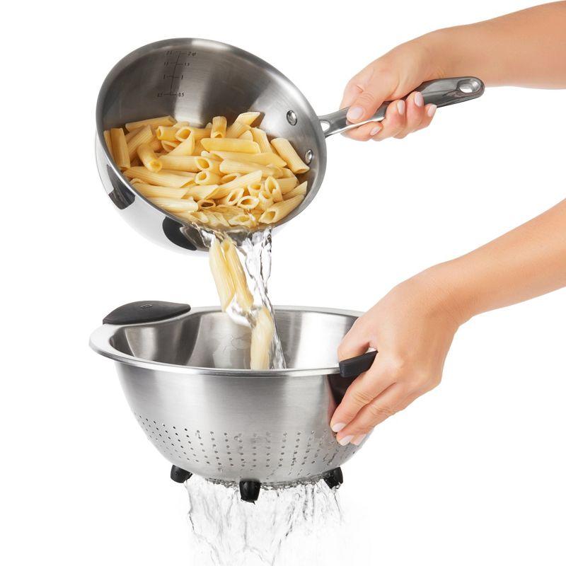 OXO 5 Qt Stainless Steel Colander: Dishwasher-Safe Strainer for Pasta & More, Clear, 11.7" Width