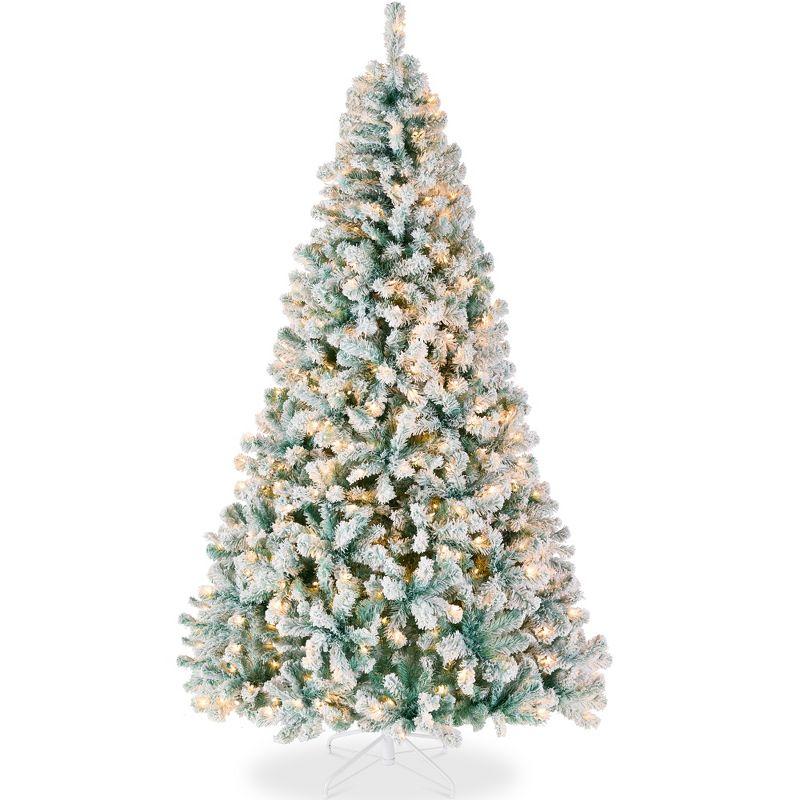 Best Choice Products 6ft Pre-Lit Sage Green Christmas Pine Tree w/ Flocked Branches, 250 Warm-White Lights
