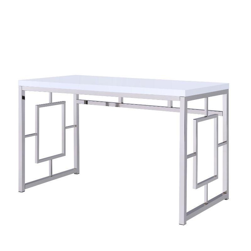 Steve Silver Co. Contemporary Adina Desk White: Modern Laminated Surface, Metal Frame, No Storage