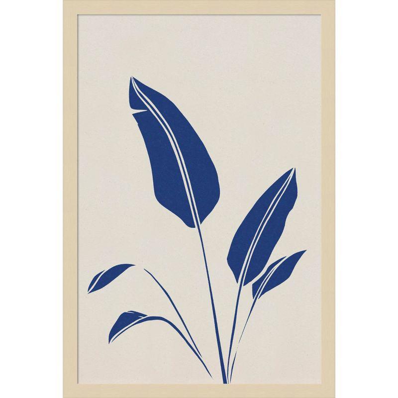 17" x 25" Blue Botanical Leaves Print with Wood Frame