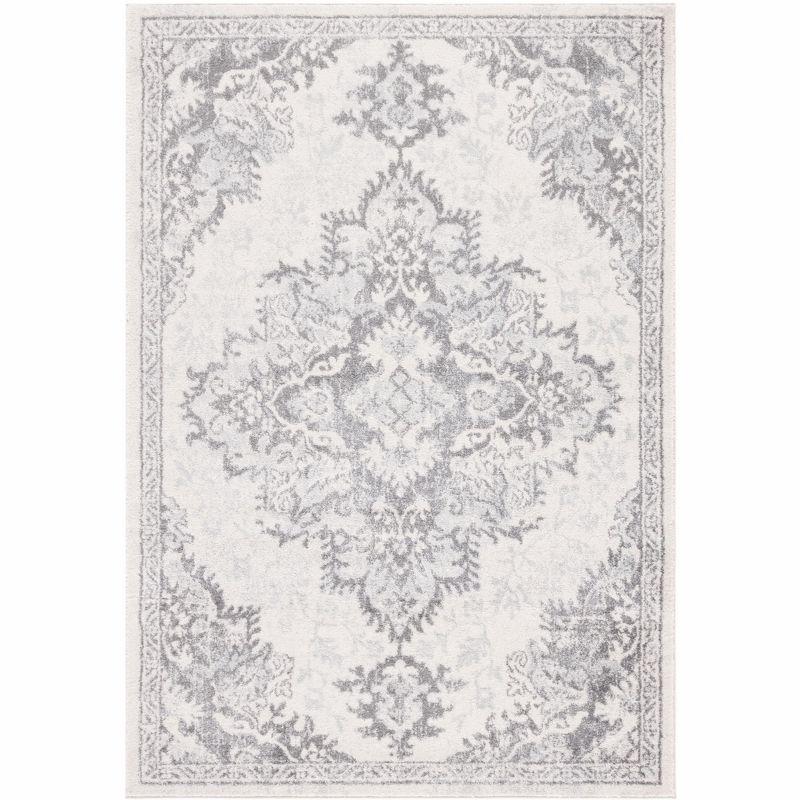 Ivory and Grey Rectangular Stain-Resistant Synthetic Area Rug