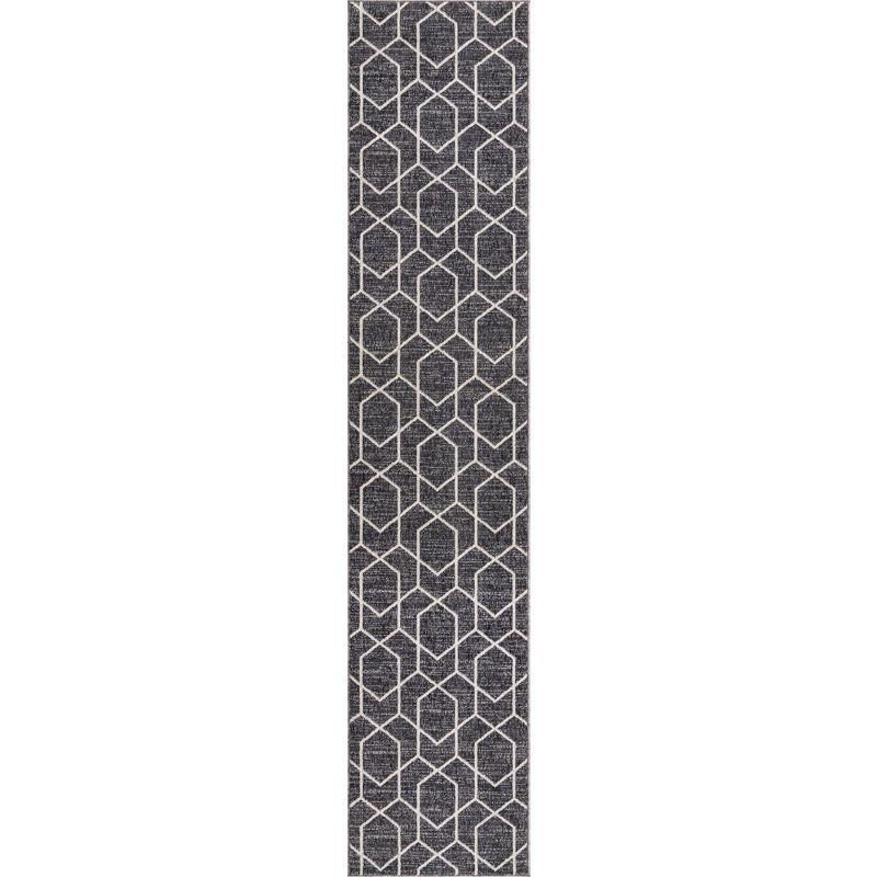 Charcoal Gray Trellis Synthetic Stain-Resistant Runner Rug