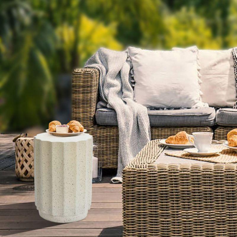 LuxenHome Round Patio Side Table Off White with Gray Cement, Accent Table for Outdoor and Indoor