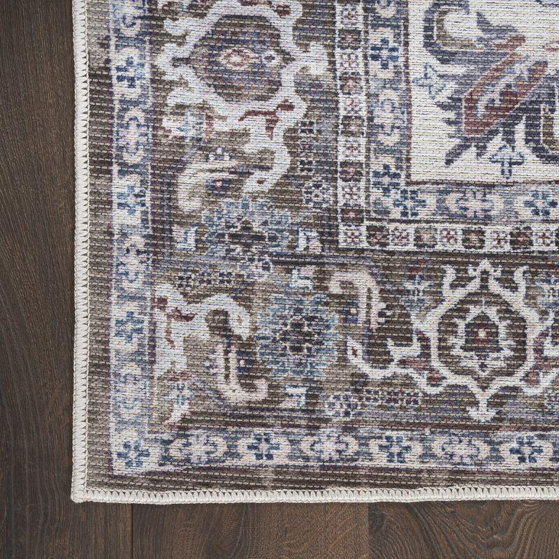 Oriental Machine Washable Cotton/Polyester Area Rug in Ivory/Olive