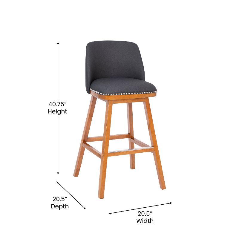 Flash Furniture 2 Pack Commercial Walnut Finish Wood Barstools with Nail Trim-Charcoal Faux Linen