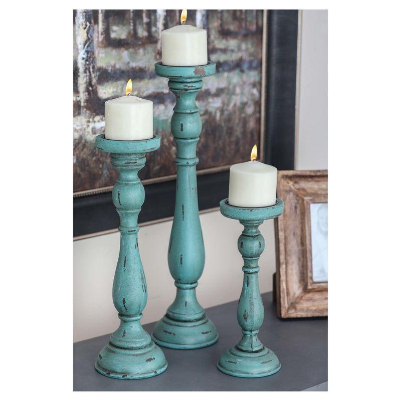 Olivia & May Traditional Wood Candle Holder Set 3ct - Pillar Stand, Felt Base, Indoor Use