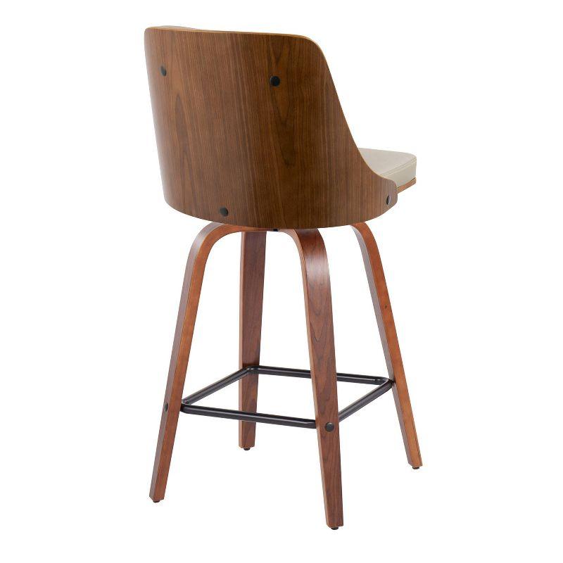 Set of 2 Gianna Upholstered Counter Height Barstools Light Gray/Walnut - Lumisource: Swivel, Wood Legs, Faux Leather