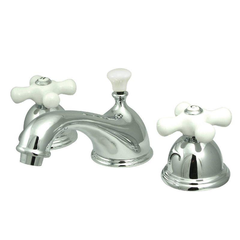 Kingston Brass Restoration Two-Handle 3-Hole Deck Mount Widespread Bathroom Faucet with Brass Pop-Up Drain