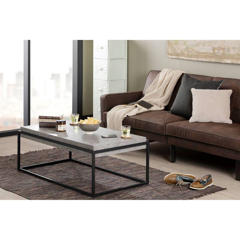 Mezzy Industrial Rectangular Coffee Table in Concrete Gray and Black