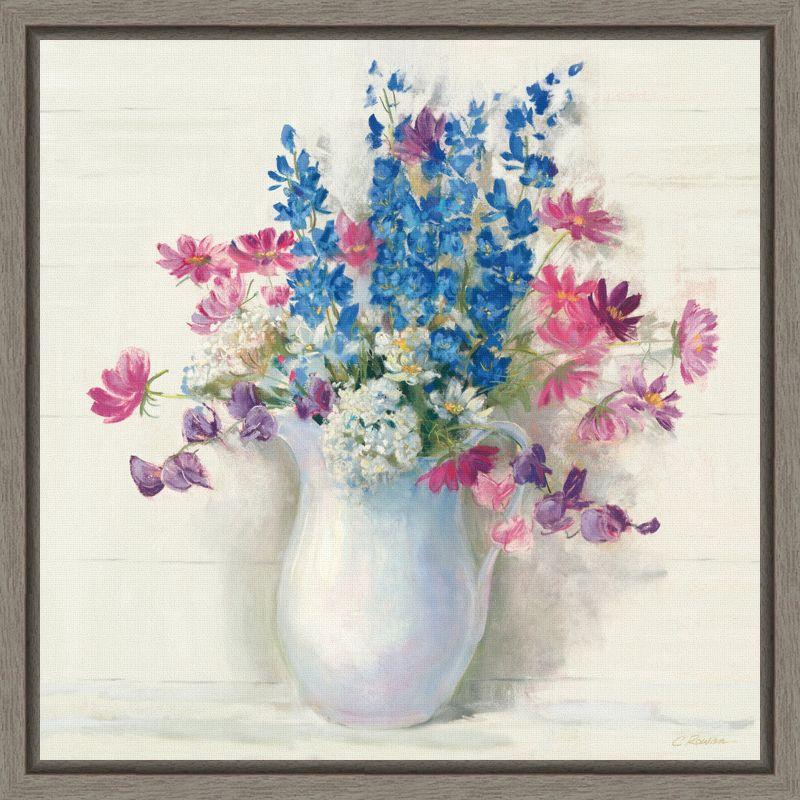 Bright Floral Bouquet Canvas Print in Gray Frame