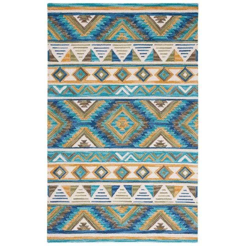 Blue and Yellow Geometric Wool 8' x 10' Area Rug