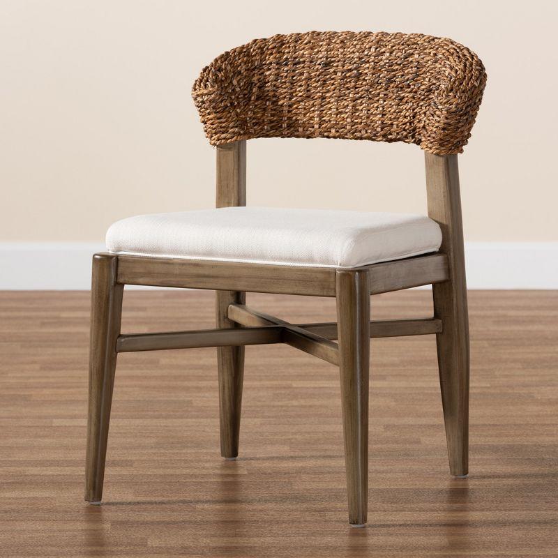 bali & pari Chloe Modern Bohemian Walnut Brown Finished Mahogany Wood and Natural Rattan Dining Chair