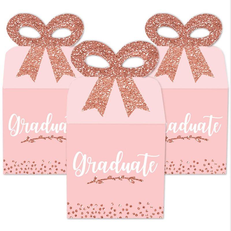 Big Dot of Happiness Rose Gold Grad - Square Favor Gift Boxes -  Graduation Party Bow Boxes - Set of 12