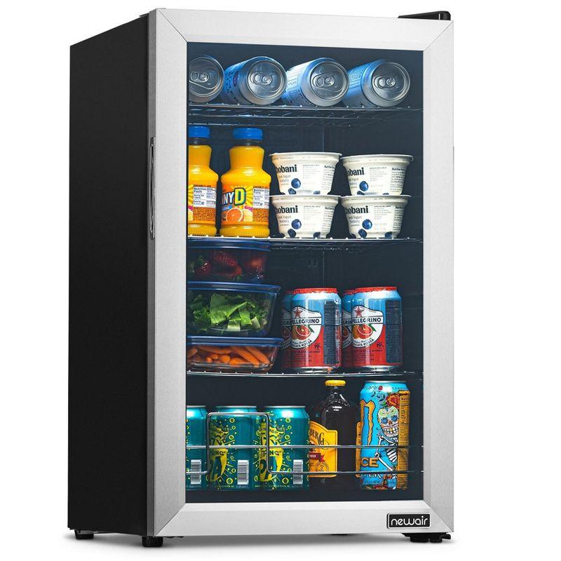 Newair 100 Can Beverage Fridge With Glass Door, Small Freestanding Mini Fridge In Stainless Steel